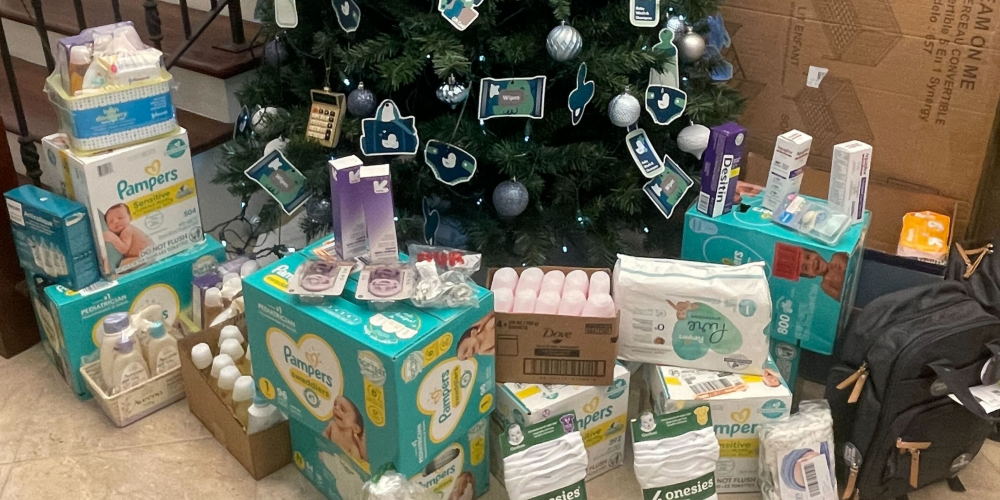 FSA Gives Back Christmas project, Tree with donations of baby items